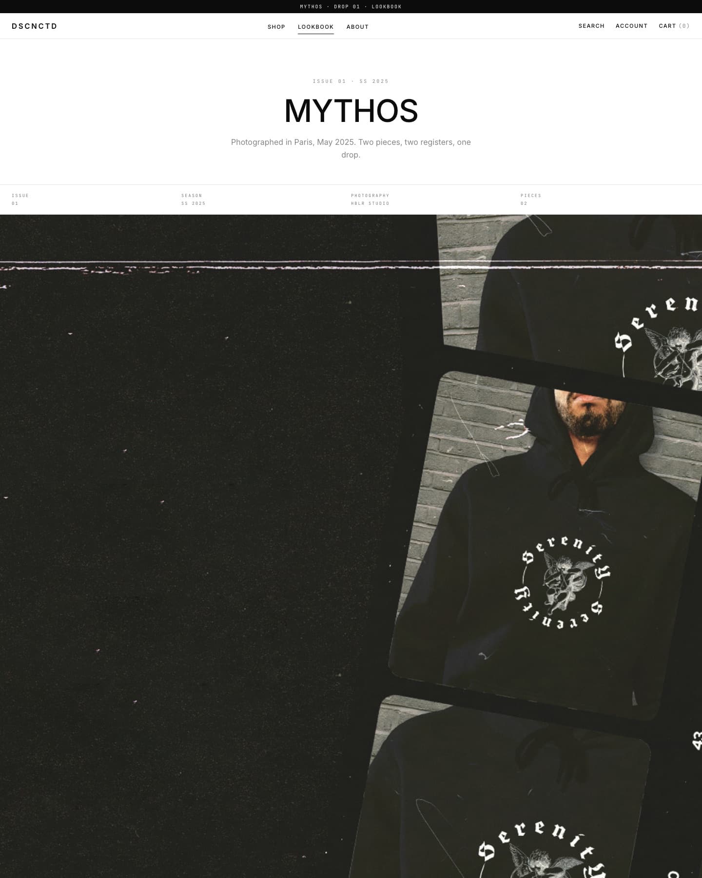 DSCNCTD lookbook · MYTHOS editorial spread