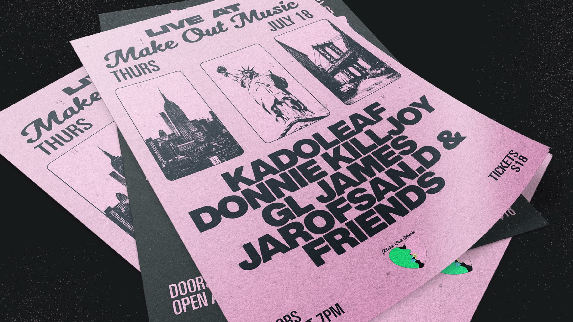Pink poster · dark surface