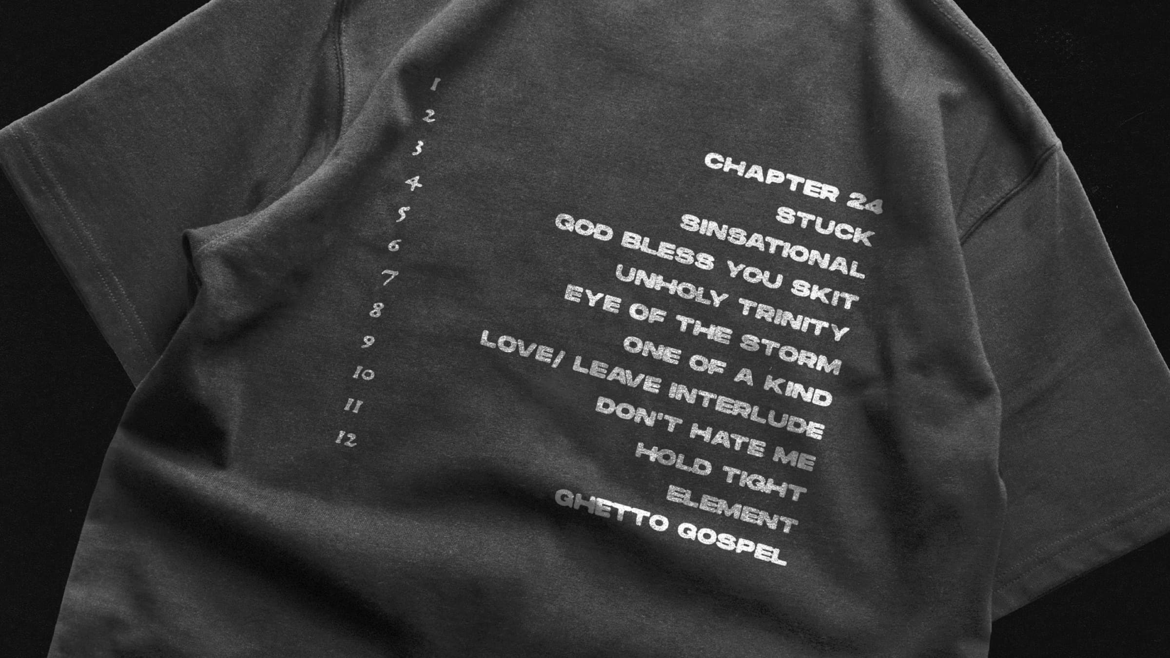T-shirt back · tracklist embroidered